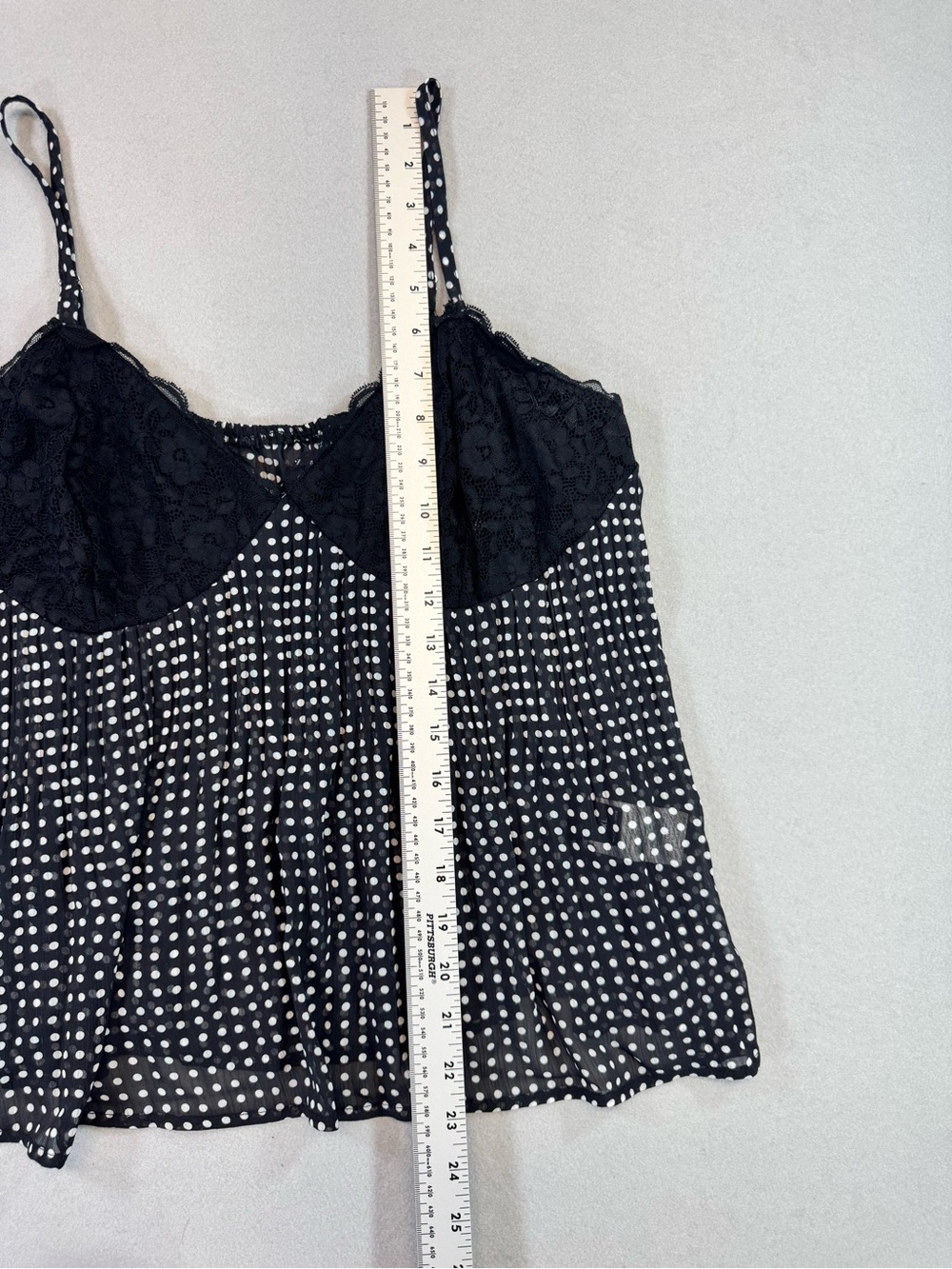 Black Polka Sheer Dot Lace Cami Top XL - Picture 3 of 5